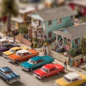 A macro view of a neighborhood in South Central los Angeles, dep...