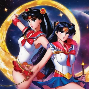 Sailor Moon and Sailor Mars ready to battle
