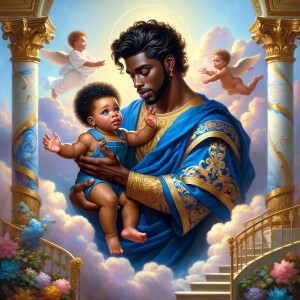 Classical oil painting style depicting an African-American Jesus...