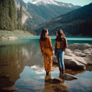 A color film photograph from 1973 of two beautiful 23-year-old b...