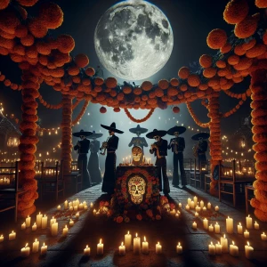 "Envision a shadowy celebration of Cinco de Mayo under moonlit s...