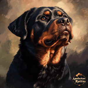 Create an image of a noble Rottweiler dog with a visible, brande...