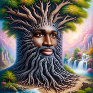 A hyper-realistic 3-D oil painting depicting a tree integrated w...