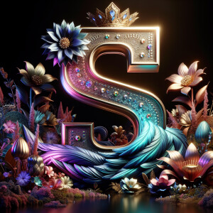 Create a highly detailed image of a three-dimensional letter 'S'...