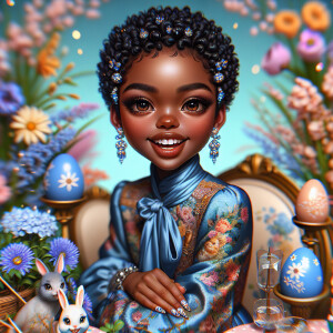 Create a realistic airbrushed illustration of a young smiling li...