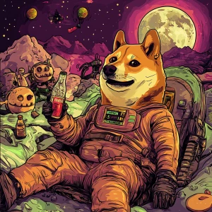 MEME DOGE in GTA art style, Doge enjoys a massive party on the...