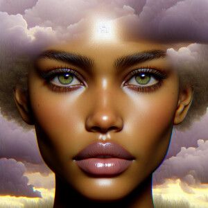 3 D image of a beautiful LIGHT SKIN African American woman, she...