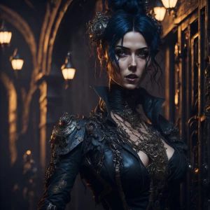 Sultry, vintage-inspired illustration of a seductive dark blue h...