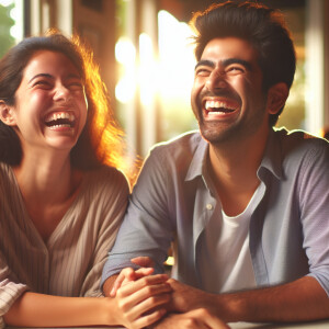 Una pareja riendo a carcajadas