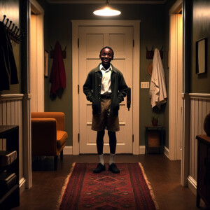 "Create a scene depicting the sixth frame. Show the interior of...