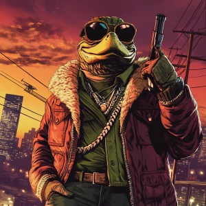 MEME PEPE in GTA art style — — highly detailed character portra...