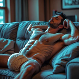 was enjoying himself on the couch  with his manhoogrowin lean gr...