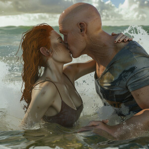 A photorealistic high resolution image. Light ginger haired fema...
