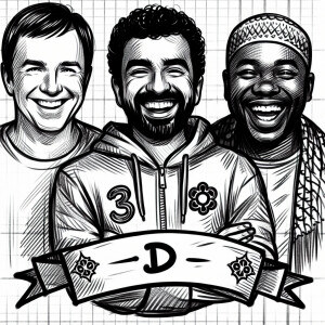 Create an emblem for a group of 3 men who love fun. The group's...