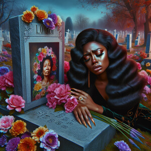 A beautiful light-skinnedb African-American woman with long wavy...