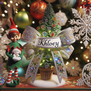 crystallized ribbon name *khloey* wrapped around a christmas tre...