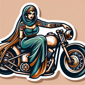Pin up girl on a motorcycle in an old school tattoo style in sti...