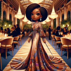 "Create an artistic depiction of an African American chibi chara...