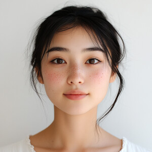 Portrait of a 21-year-old Japanese woman with a clear complexion...