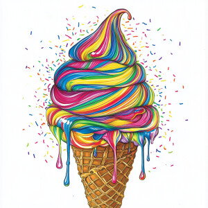 Ice Cream Cone: A swirled ice cream cone in vibrant colors, with...