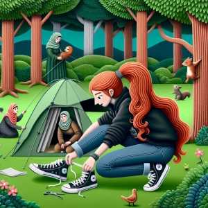 Create a photorealistic image of a woman with long ginger hair t...