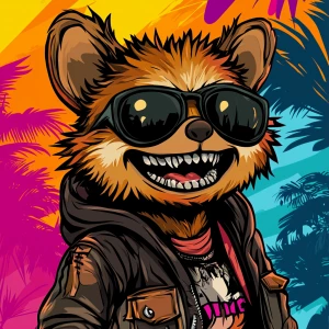 Stylized character portrait of a mischievous designer toy creat...