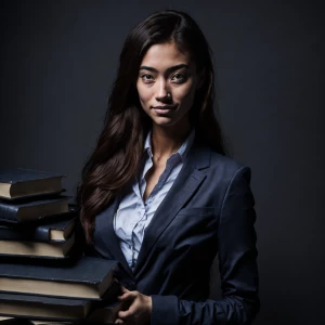 university student girl well lit portrait holding books