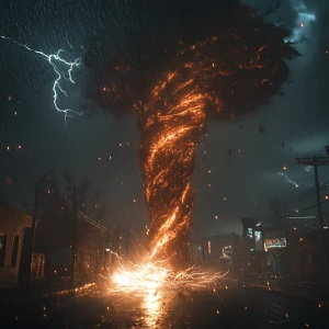 Terrible thunderstorm with lightning and rain and a tornado, int...