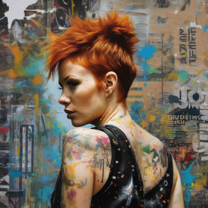 Photorealistic image.   . Ginger haired woman. Word ‘ Shakalaka’...