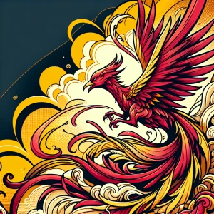 A phoenix bird tattoo style.
With red accented outline and a hin...