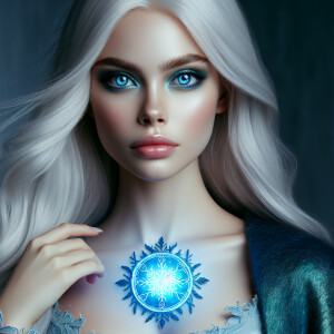 A very beautiful girl with big breasts. Blue eyes. Long white ha...