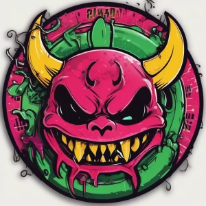 Horror themed, create a vibrant cartoon-style logo with a circul...