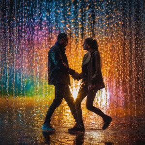 Choreography of droplets, colorful water splashes, frozen moment...