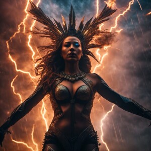 A towering, grotesque alien queen with multiple arms and glowing...