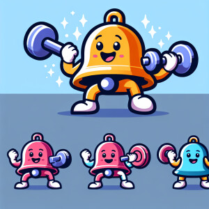 a cartoon bell lifting dumbells