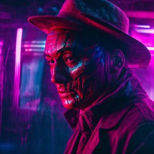 double exposure closeup of a synthwave dreams style combined wit...