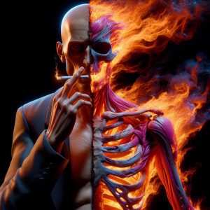 Create an image of an anatomically accurate humanoid, split down...