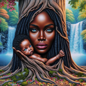 Create a close-up, hyper-realistic 3-D oil painting of a tree wi...