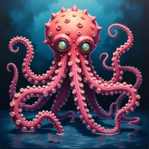 A whimsically monstrous tentacled titan emerges from the depths...