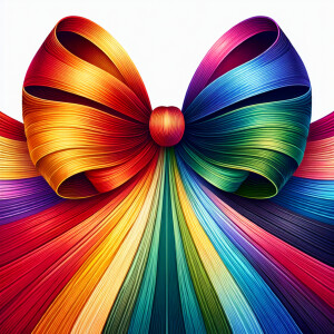 Create an image of a large bow featuring seven distinct colors.
