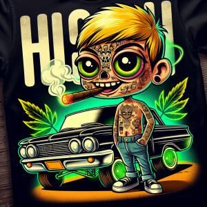 design t-shirt of cartoon character bart Simpson smoking a cigar...