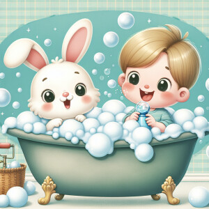 Character design A cute small Boy-rabbit Hybrid smiling taking A...
