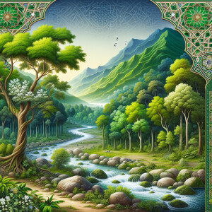 make islamic video in jungle with beautiful scene hills water