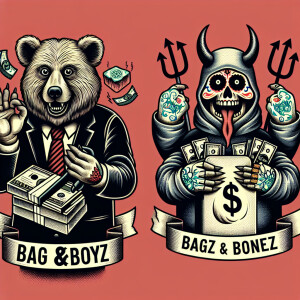 Create a logo featuring a cartoonish, horror-inspired bear weari...