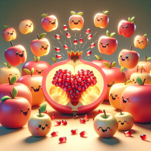 APPLES MOVING ON FORM SIDE TO SIDE AND THAN pomegranate seeds FO...