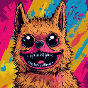 Stylized character portrait of a mischievous designer toy creat...