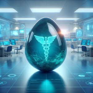 transparent turquoise veiny egg, inside the egg: turquoise silho...