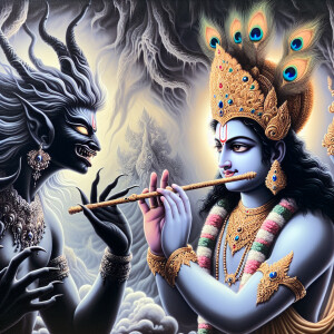 Lord Krishna talking to demon kali