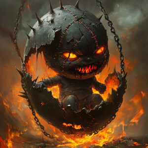 horrorcore dark-art style demonic vampire baby with stitched fac...