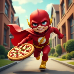 The superhero The flash running through a neighborhood and holdi...
